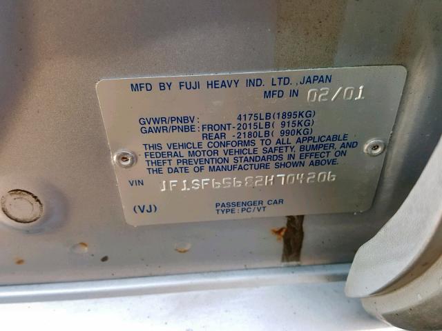 JF1SF65682H704206 - 2002 SUBARU FORESTER S Gümüş foto 10