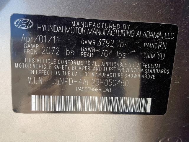 5NPDH4AE2BH050450 - 2011 HYUNDAI ELANTRA GLS  photo 10