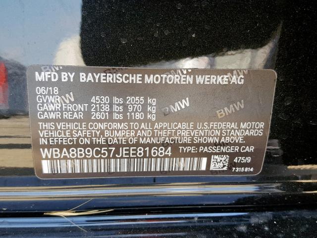 WBA8B9C57JEE81684 - 2018 BMW 330 I BLACK photo 10