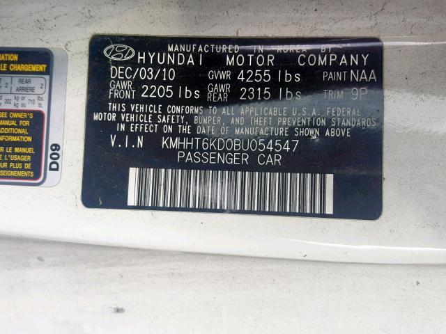 KMHHT6KD0BU054547 - 2011 HYUNDAI GENESIS CO GREEN photo 10