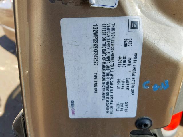 1G2WP52K9XF342527 - 1999 PONTIAC GRAND PRIX 金色 照片 10