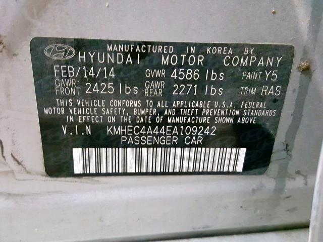 KMHEC4A44EA109242 - 2014 HYUNDAI SONATA HYB SILVER photo 10