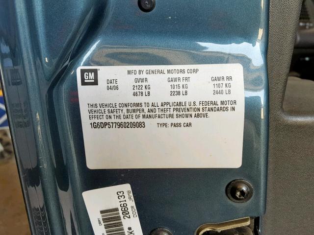 1G6DP577960209083 - 2006 CADILLAC CTS HI FEA BLUE photo 10