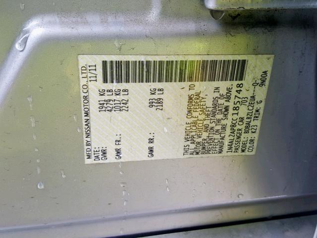 1N4AL2AP8CC185748 - 2012 NISSAN ALTIMA BAS SILVER photo 10