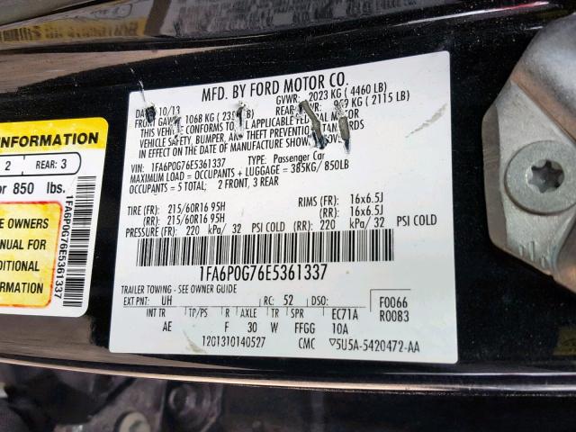 1FA6P0G76E5361337 - 2014 FORD FUSION S BLACK photo 10