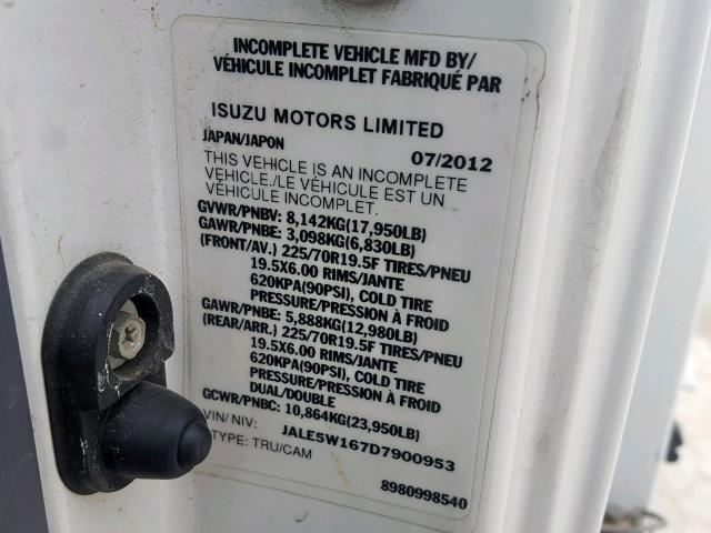 JALE5W167D7900953 - 2013 ISUZU NQR WHITE photo 10