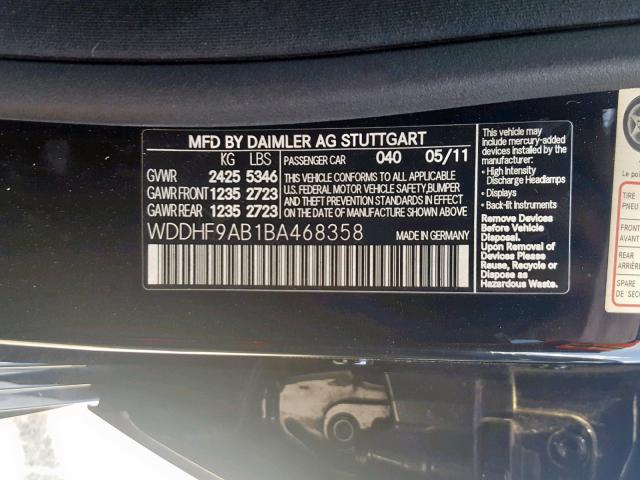 WDDHF9AB1BA468358 - 2011 MERCEDES-BENZ E 550 4MAT BLACK photo 10