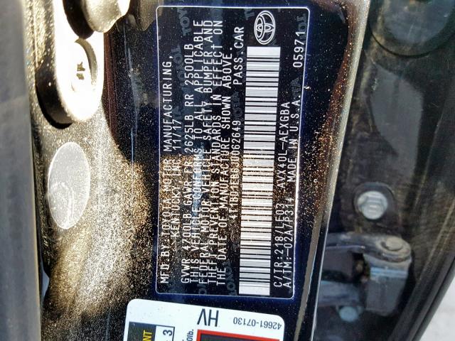 4T1BD1EB6JU062649 - 2018 TOYOTA AVALON HYB BLACK photo 10