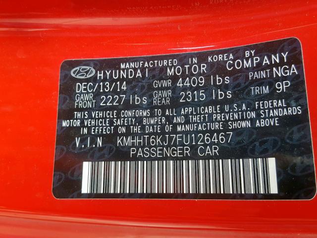 KMHHT6KJ7FU126467 - 2015 HYUNDAI GENESIS CO RED photo 10