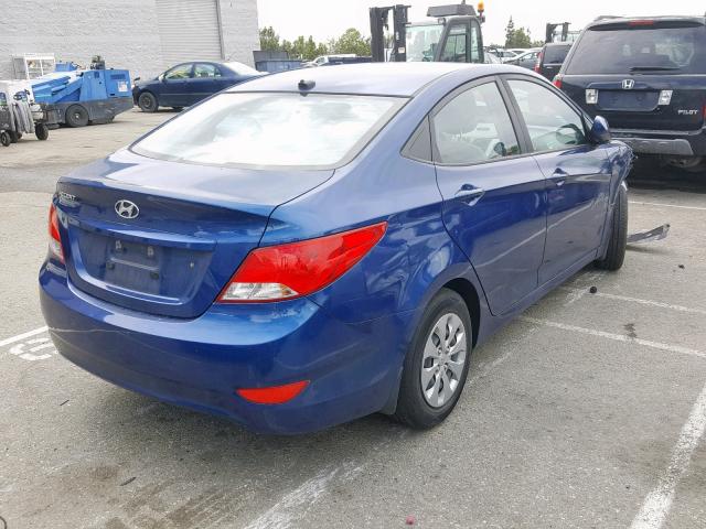 KMHCT4AE6GU093272 - 2016 HYUNDAI ACCENT SE BLUE photo 4