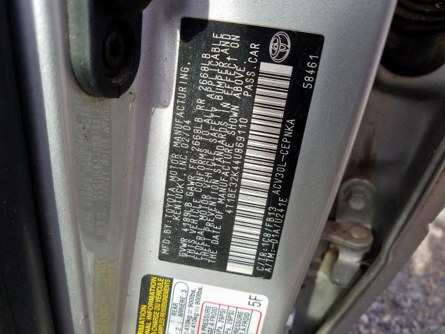 4T1BE32K44U869110 - 2004 TOYOTA CAMRY LE  photo 10