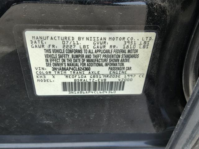 3N1AB6AP4CL624360 - 2012 NISSAN SENTRA 2.0 BLACK photo 10