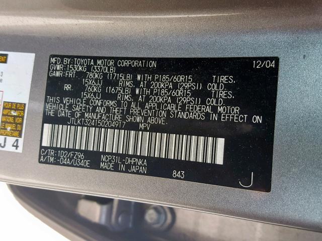 JTLKT324150204917 - 2005 TOYOTA SCION XB 棕色 照片 10