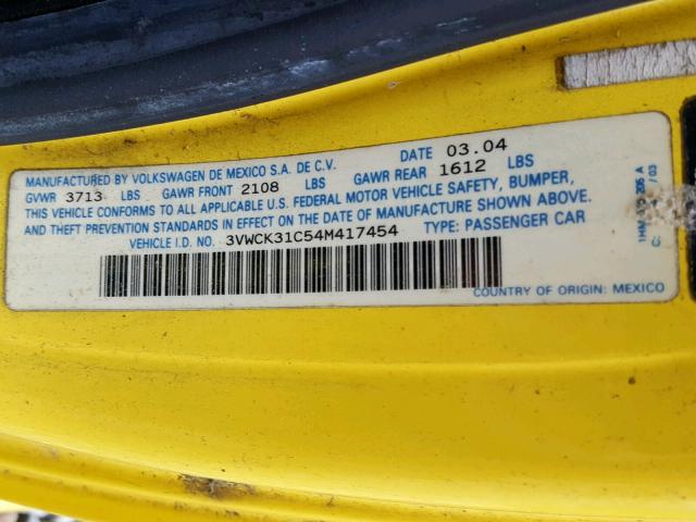 3VWCK31C54M417454 - 2004 VOLKSWAGEN NEW BEETLE Gelb Foto 10