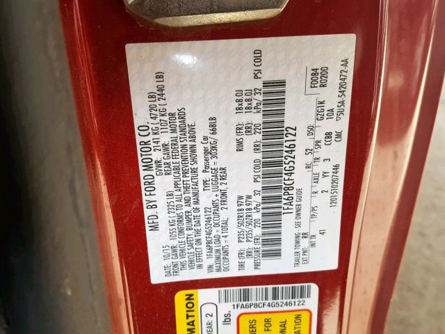 1FA6P8CF4G5246122 - 2016 FORD MUSTANG GT RED photo 10