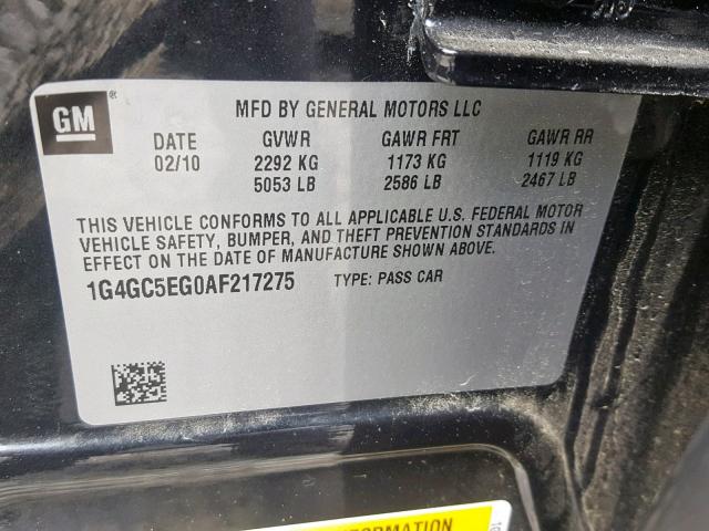 1G4GC5EG0AF217275 - 2010 BUICK LACROSSE C BLACK photo 10