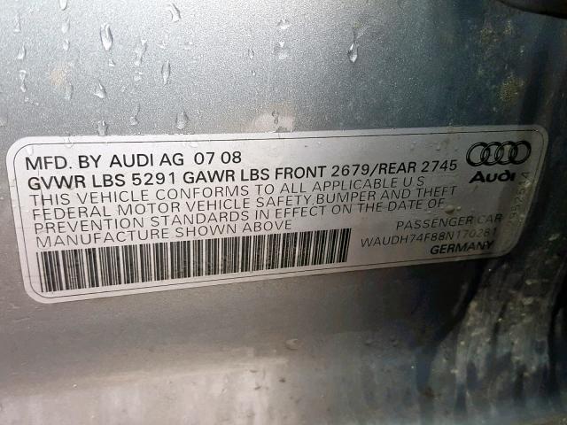 WAUDH74F88N170281 - 2008 AUDI A6 3.2 QUA BLUE photo 10