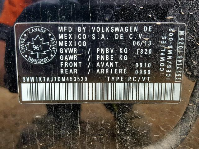 3VW1K7AJ7DM453529 - 2013 VOLKSWAGEN JETTA BASE 黑色 照片 10