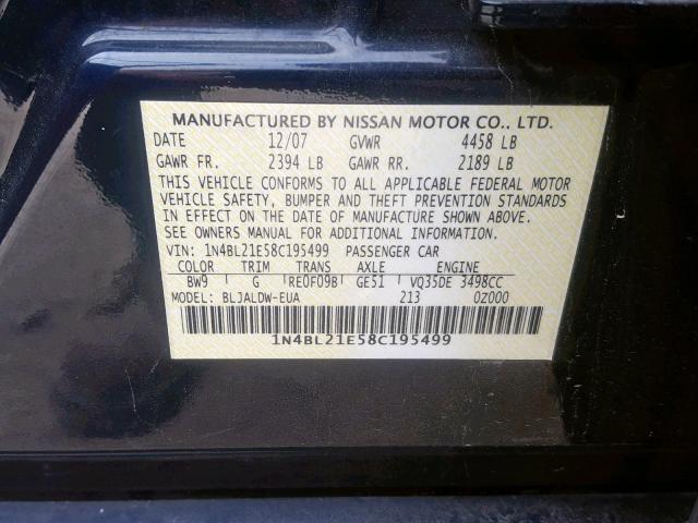 1N4BL21E58C195499 - 2008 NISSAN ALTIMA 3.5 BLUE photo 10