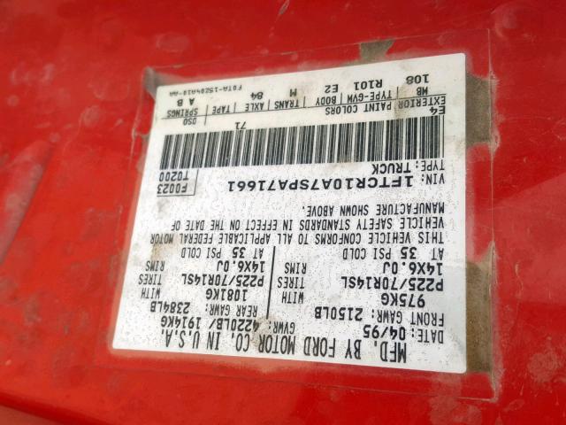 1FTCR10A7SPA71661 - 1995 FORD RANGER RED photo 10