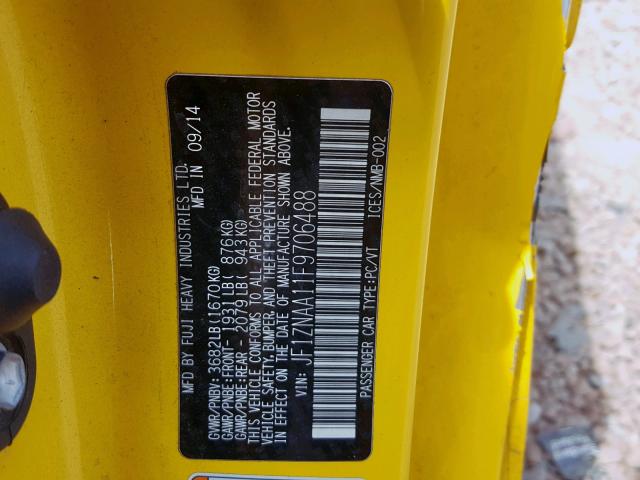 JF1ZNAA11F9706488 - 2015 TOYOTA SCION FR-S YELLOW photo 10