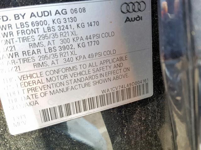 WA1CV74L49D004161 - 2009 AUDI Q7 4.2 QUA BLACK photo 10