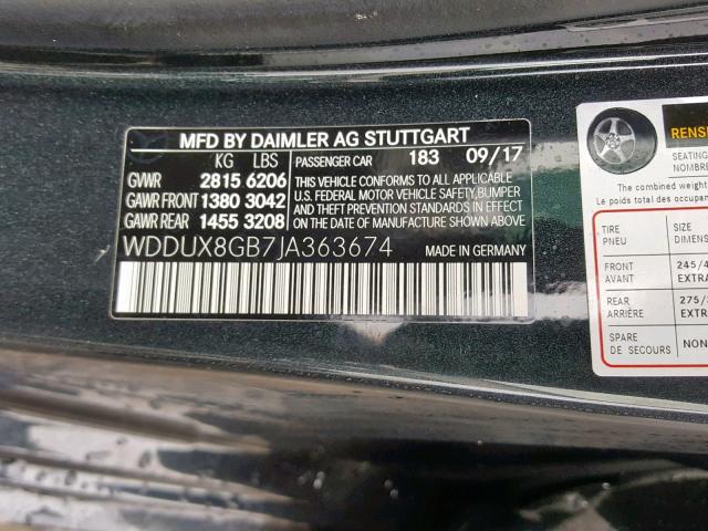 WDDUX8GB7JA363674 - 2018 MERCEDES-BENZ S MERCEDES BLACK photo 10