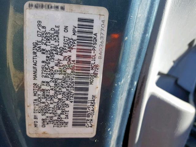 4T3ZF13C6YU188614 - 2000 TOYOTA SIENNA BLUE photo 10