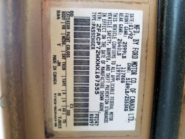 2FACP72WXNX187555 - 1992 FORD CROWN VICTORIA S  photo 10