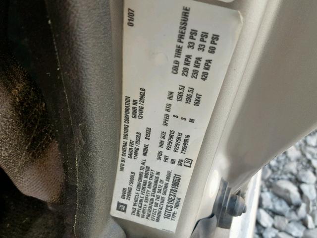 1GTCS19E378190531 - 2007 GMC CANYON GRAY photo 10