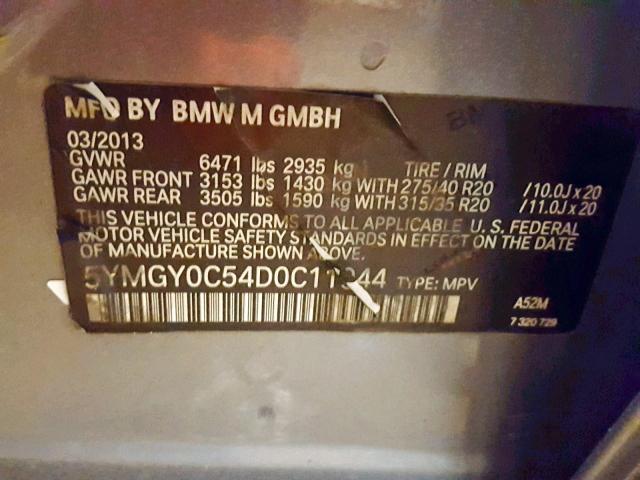 5YMGY0C54D0C11944 - 2013 BMW X5 M SILVER photo 10