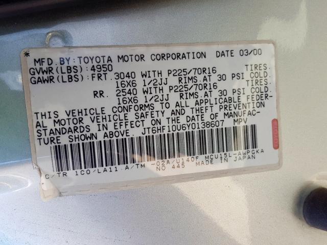 JT6HF10U6Y0138607 - 2000 LEXUS RX 300  photo 10