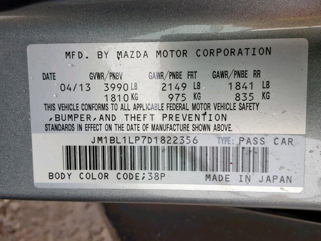 JM1BL1LP7D1822356 - 2013 MAZDA 3 I SILVER photo 10