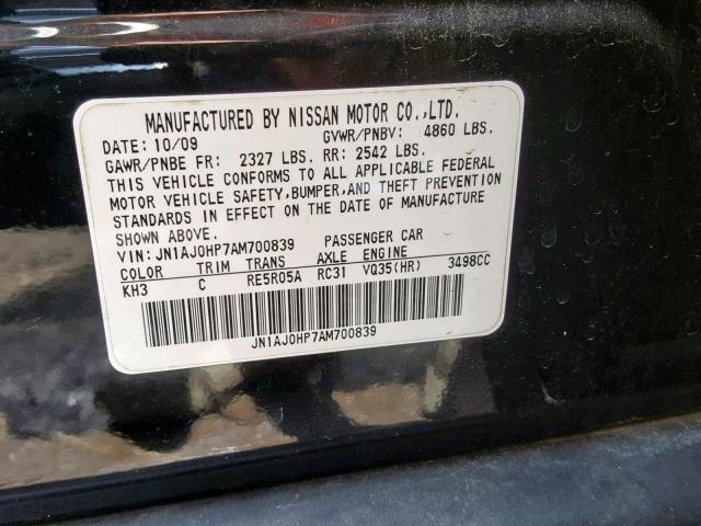 JN1AJ0HP7AM700839 - 2010 INFINITI EX35 BASE BLACK photo 10