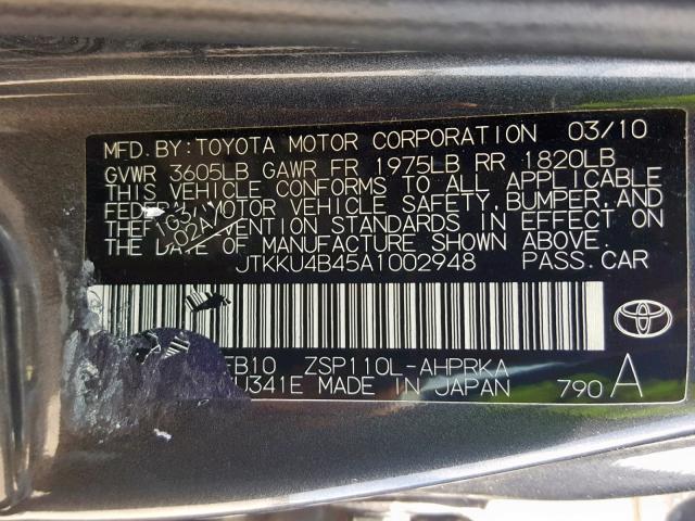 JTKKU4B45A1002948 - 2010 TOYOTA SCION XD GRAY photo 10