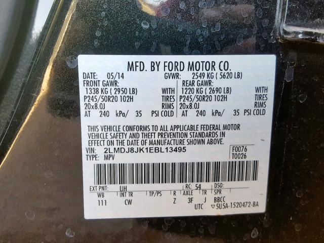 2LMDJ8JK1EBL13495 - 2014 LINCOLN MKX BLACK photo 10