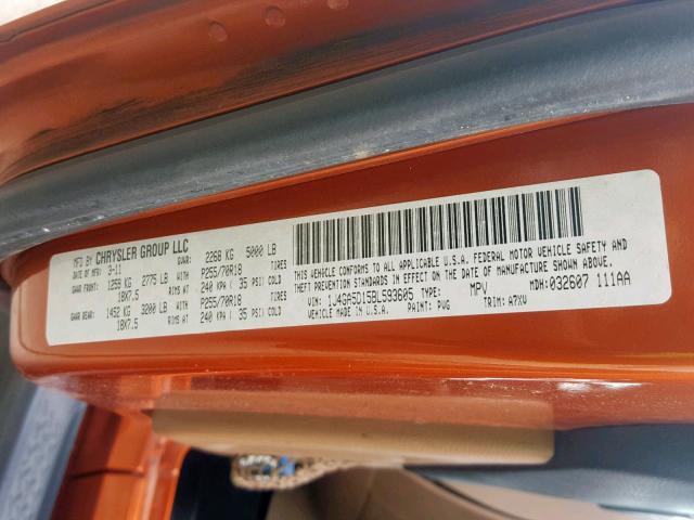 1J4GA5D15BL593605 - 2011 JEEP WRANGLER S ORANGE photo 10