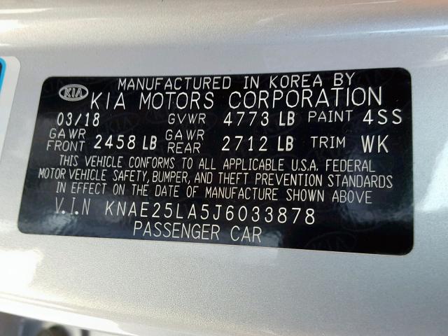 KNAE25LA5J6033878 - 2018 KIA STINGER PR SILVER photo 10