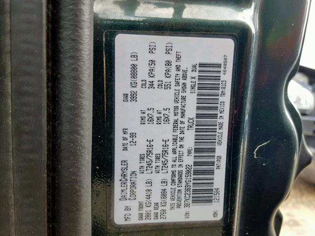 3B7KC2369YG159022 - 2000 DODGE RAM 2500 GREEN photo 10