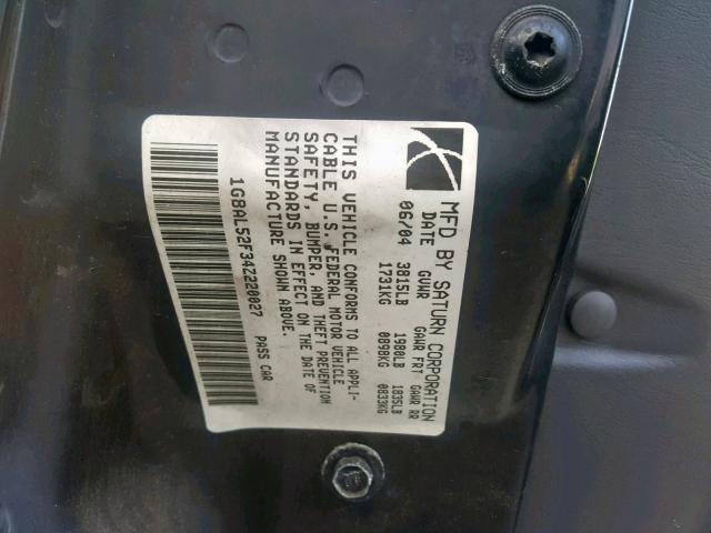 1G8AL52F34Z220027 - 2004 SATURN ION LEVEL BLACK photo 10