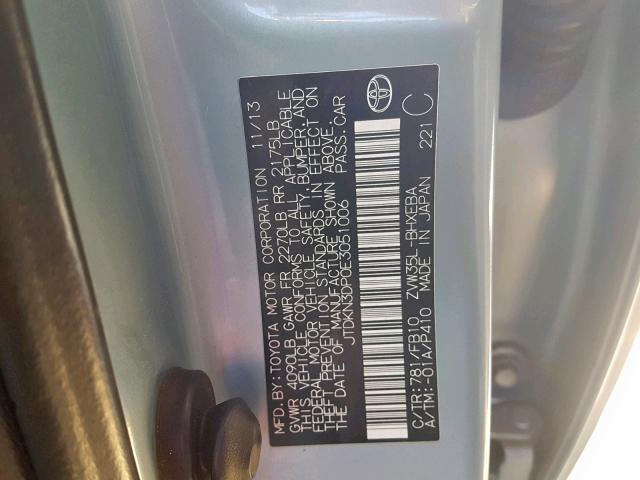 JTDKN3DP0E3051006 - 2014 TOYOTA PRIUS PLUG GREEN photo 10