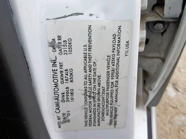 2CNBE634226913067 - 2002 CHEVROLET TRACKER LT WHITE photo 10