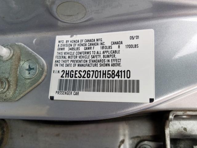 2HGES26701H584110 - 2001 HONDA CIVIC EX  photo 10