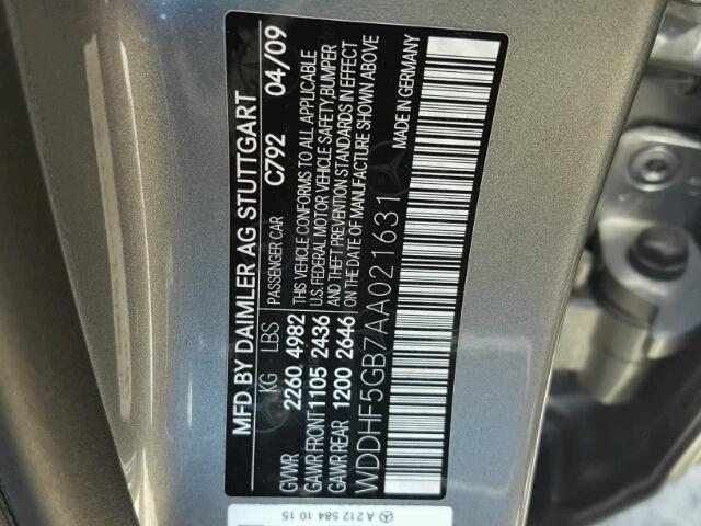 WDDHF5GB7AA021631 - 2010 MERCEDES-BENZ E 350 GRAY photo 10