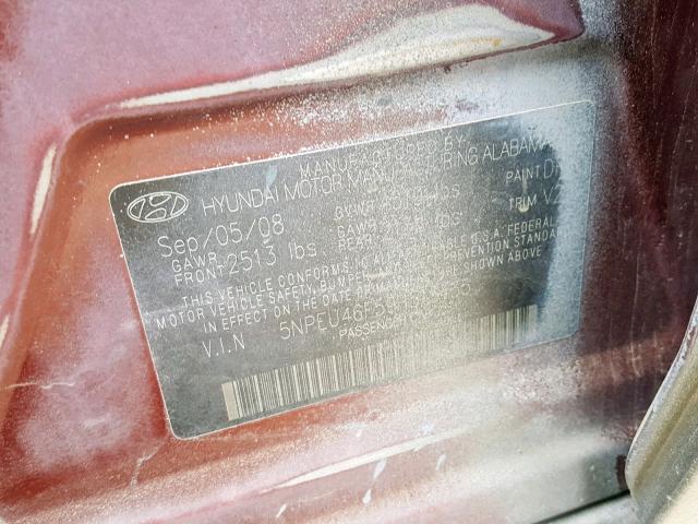 5NPEU46F59H513435 - 2009 HYUNDAI SONATA SE GRAY photo 10