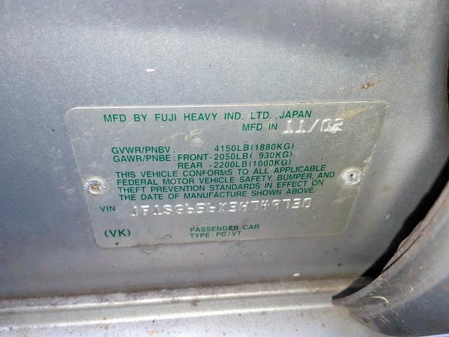 JF1SG656X3H749730 - 2003 SUBARU FORESTER 2 SILVER photo 10
