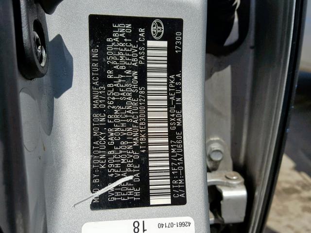 4T1BK1EB3DU012785 - 2013 TOYOTA AVALON BAS SILVER photo 10