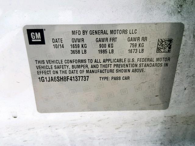 1G1JA6SH8F4137737 - 2015 CHEVROLET SONIC LS WHITE photo 10