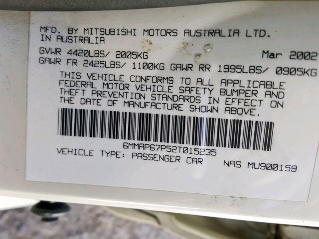 6MMAP67P52T015235 - 2002 MITSUBISHI DIAMANTE L WHITE photo 10