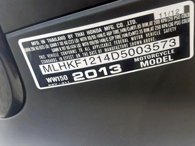 MLHKF1214D5003573 - 2013 HONDA PCX 150 BLACK photo 10